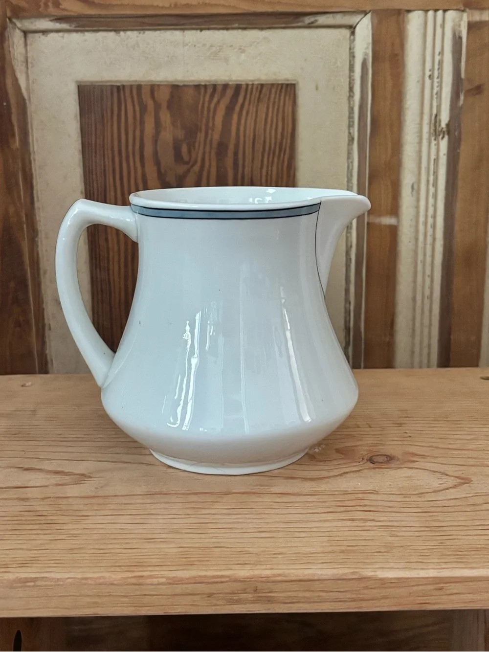 White Ceramic Creamer Pitcher-Hotel Rhodema-Syracuse China-6” tall